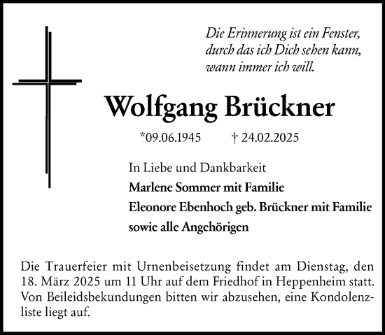 Traueranzeige von Wolfgang Brückner von Starkenburger Echo
