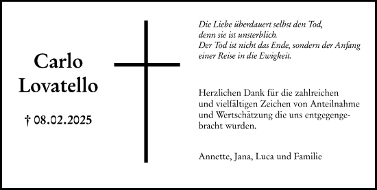 Traueranzeige von Carlo Lovatello von Darmstädter Echo