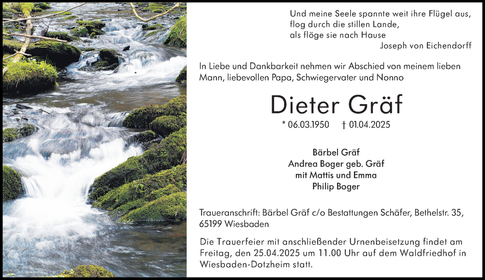  Traueranzeige für Dieter Gräf vom 12.04.2025 aus Wiesbadener Kurier