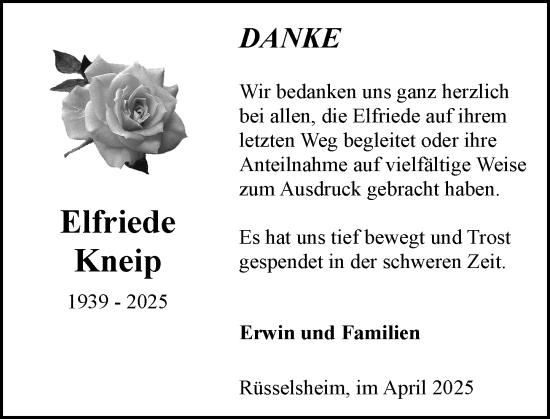 Traueranzeige von Elfriede Kneip von Rüsselsheimer Echo