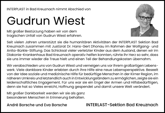 Traueranzeige von Gudrun Wiest von Allgemeine Zeitung Rheinhessen-Nahe