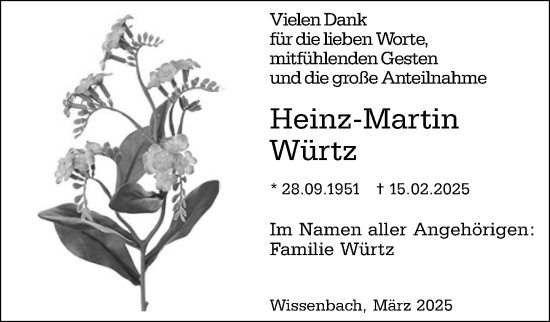 Traueranzeige von Heinz-Martin Würtz von Dill Block