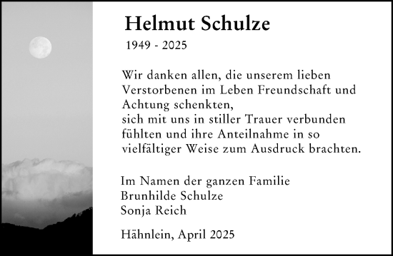 Traueranzeige von Helmut Schulze von Darmstädter Echo