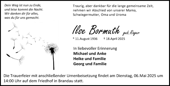 Traueranzeige von Ilse Bormuth von Darmstädter Echo
