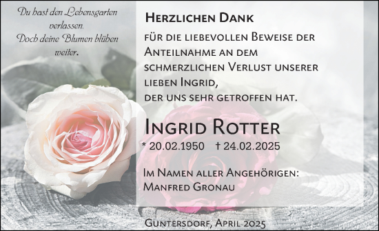 Traueranzeige von Ingrid Rotter von Dill Block