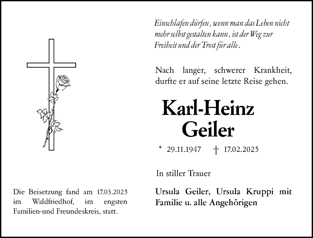  Traueranzeige für Karl-Heinz Geiler vom 02.04.2025 aus Rüsselsheimer Echo