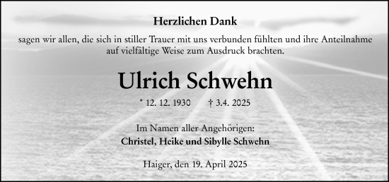 Traueranzeige von Ulrich Schwehn von Dill Block