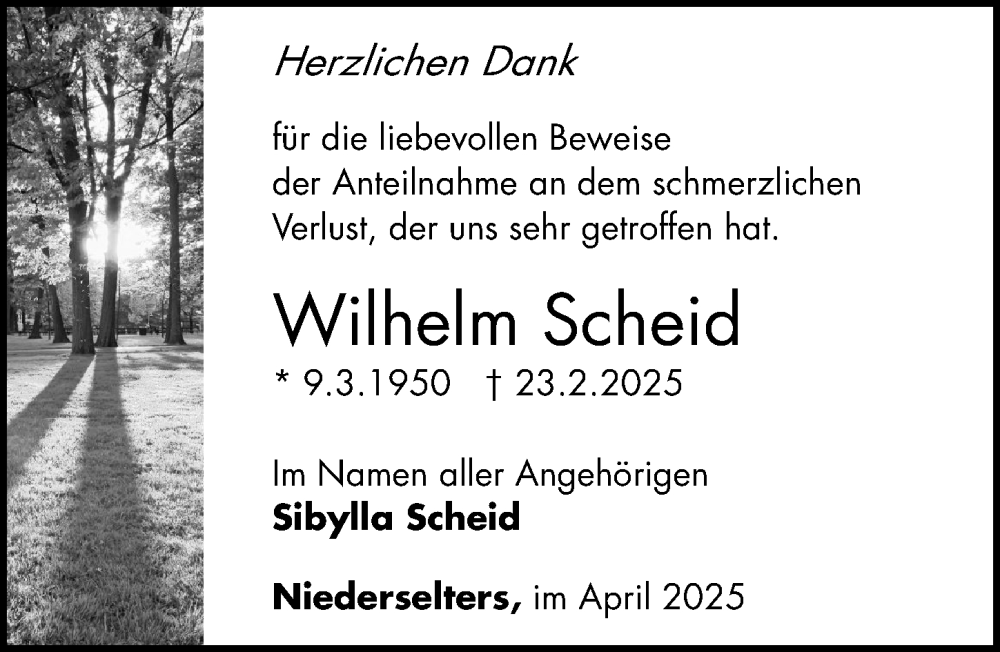  Traueranzeige für Wilhelm Scheid vom 10.04.2025 aus Camberger Anzeiger