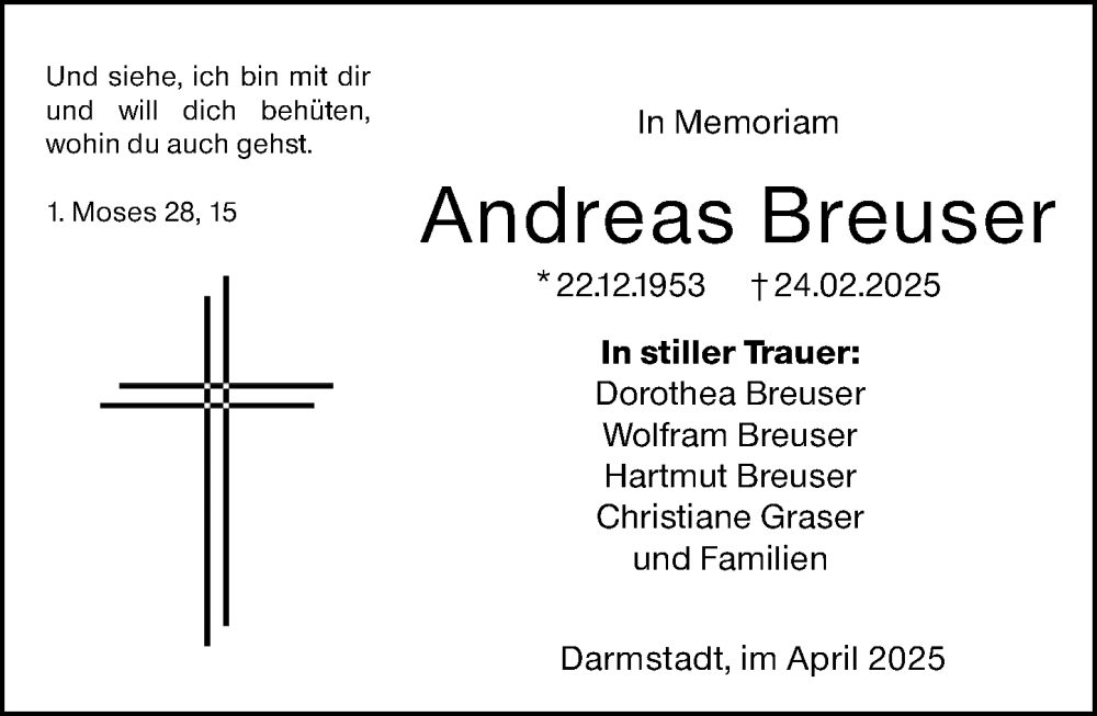  Traueranzeige für Andreas Breuser vom 03.05.2025 aus Darmstädter Echo