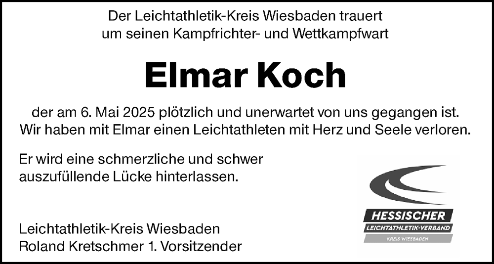  Traueranzeige für Elmar Koch vom 17.05.2025 aus Wiesbadener Kurier