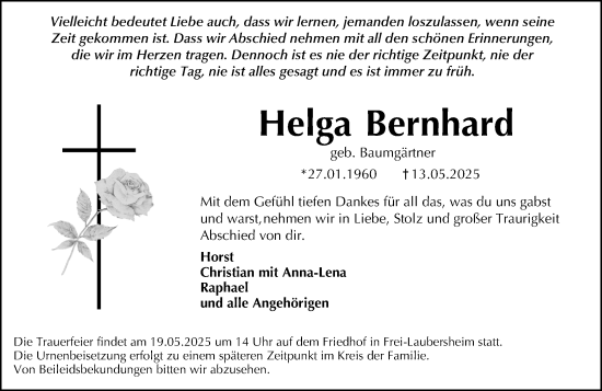 Traueranzeige von Helga Bernhard von Allgemeine Zeitung Rheinhessen-Nahe