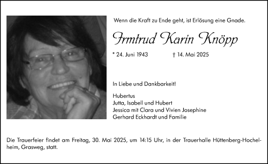 Traueranzeige von Irmtrud Karin Knöpp von Wetzlarer Neue Zeitung