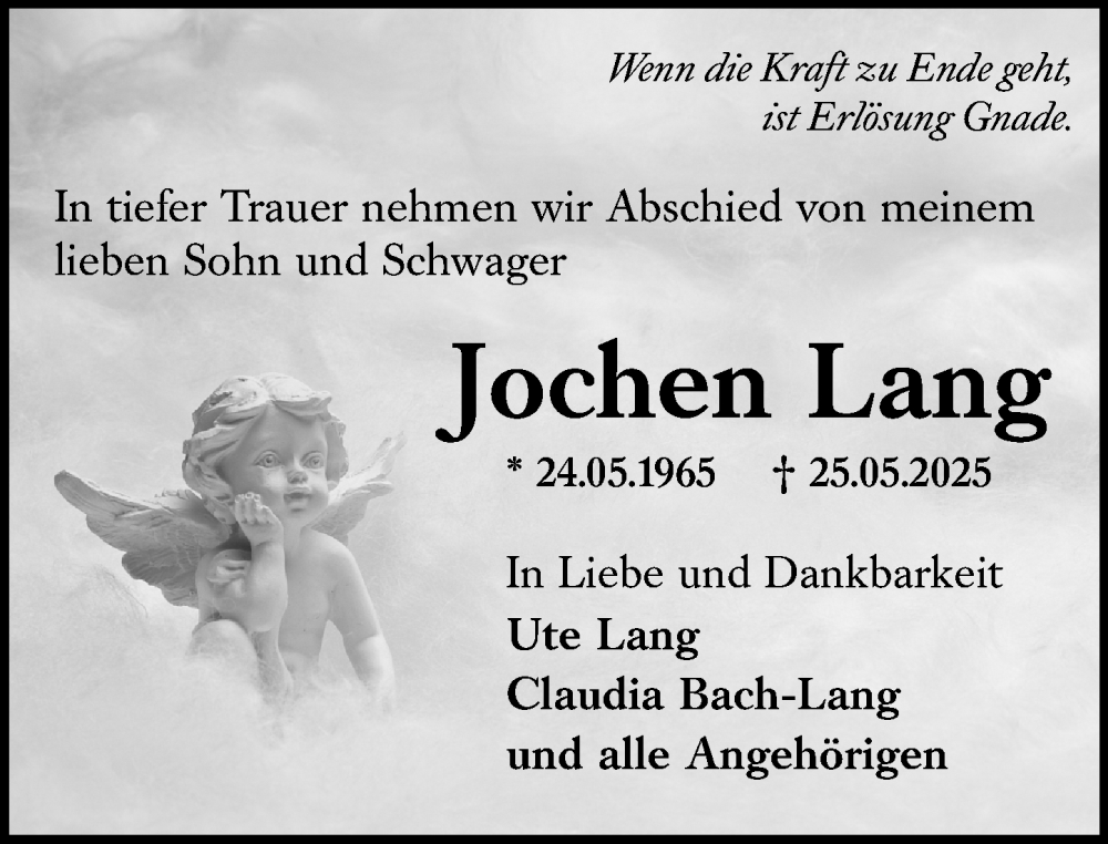  Traueranzeige für Jochen Lang vom 31.05.2025 aus Wiesbadener Kurier