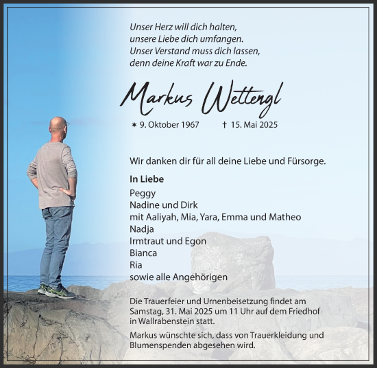 Traueranzeige von Markus Wettengl von Camberger Anzeiger