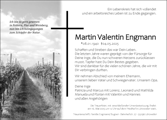 Traueranzeige von Martin Valentin Engmann von Allgemeine Zeitung Mainz