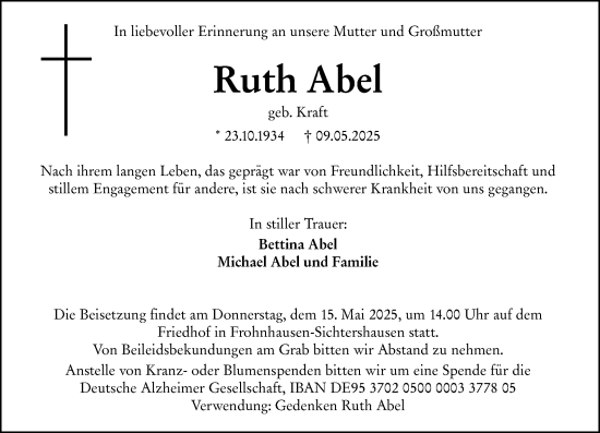 Traueranzeige von Ruth Abel von Nassauische Neue Presse