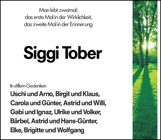 Traueranzeige von Siggi Tober von Groß-Gerauer Echo