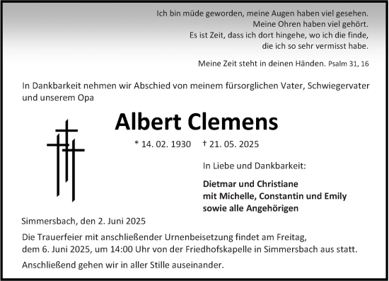 Traueranzeige von Albert Clemens von Dill Block