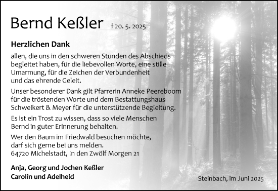Traueranzeige von Bernd Keßler von Odenwälder Echo