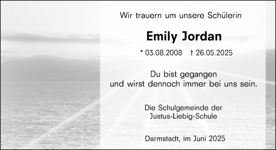 Traueranzeige von Emily Jordan von Darmstädter Echo