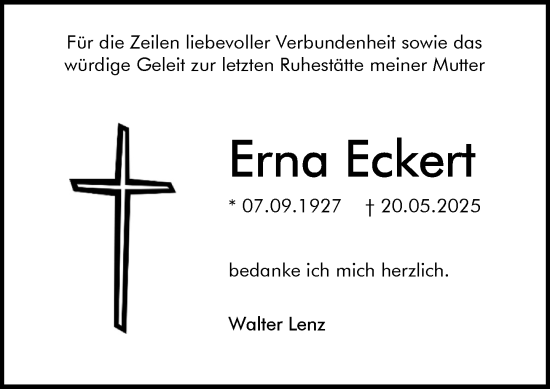 Traueranzeige von Erna Eckert von Allgemeine Zeitung Mainz