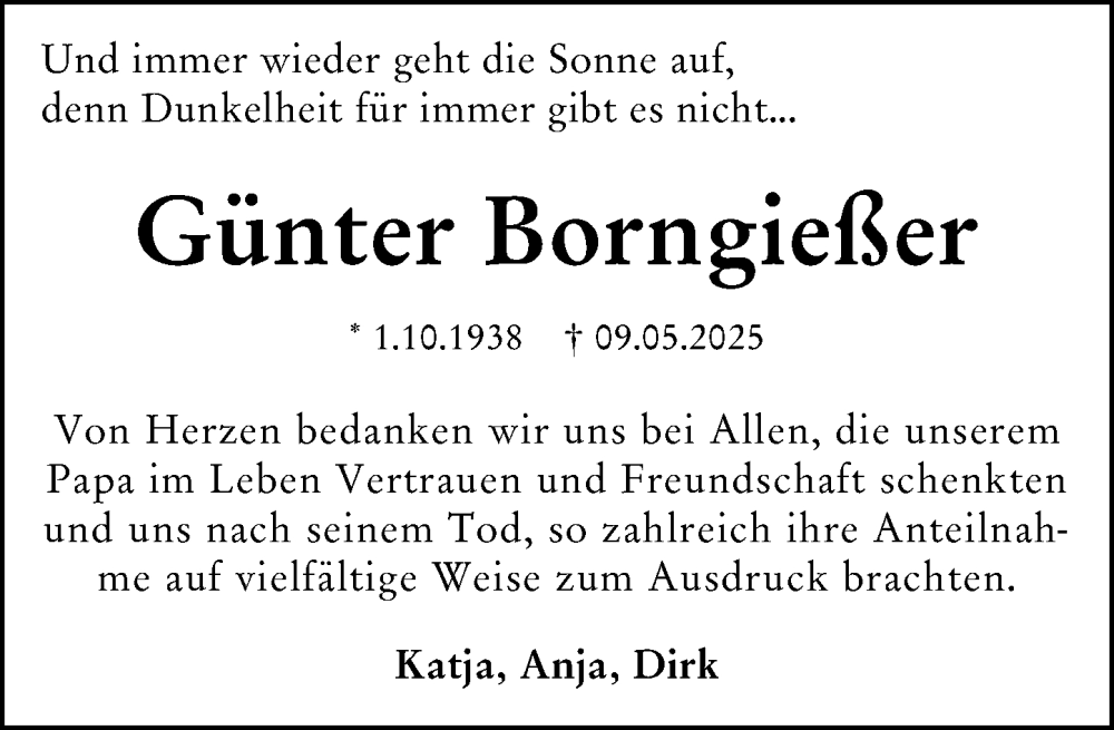  Traueranzeige für Günter Borngießer vom 07.06.2025 aus Wiesbadener Kurier