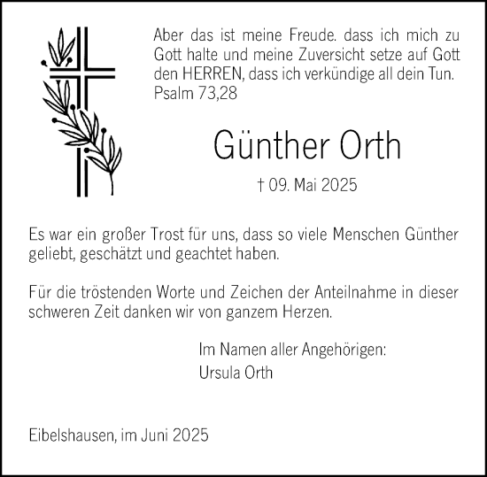 Traueranzeige von Günther Orth von Dill Block