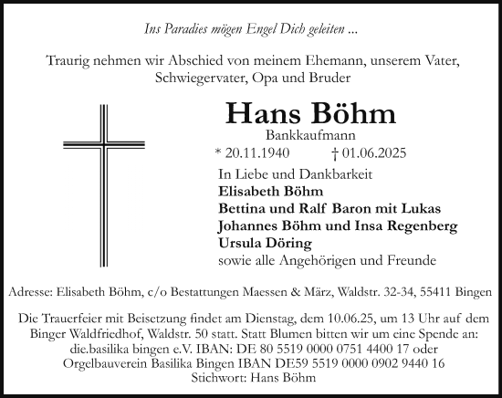 Traueranzeige von Hans Böhm von Allgemeine Zeitung Rheinhessen-Nahe