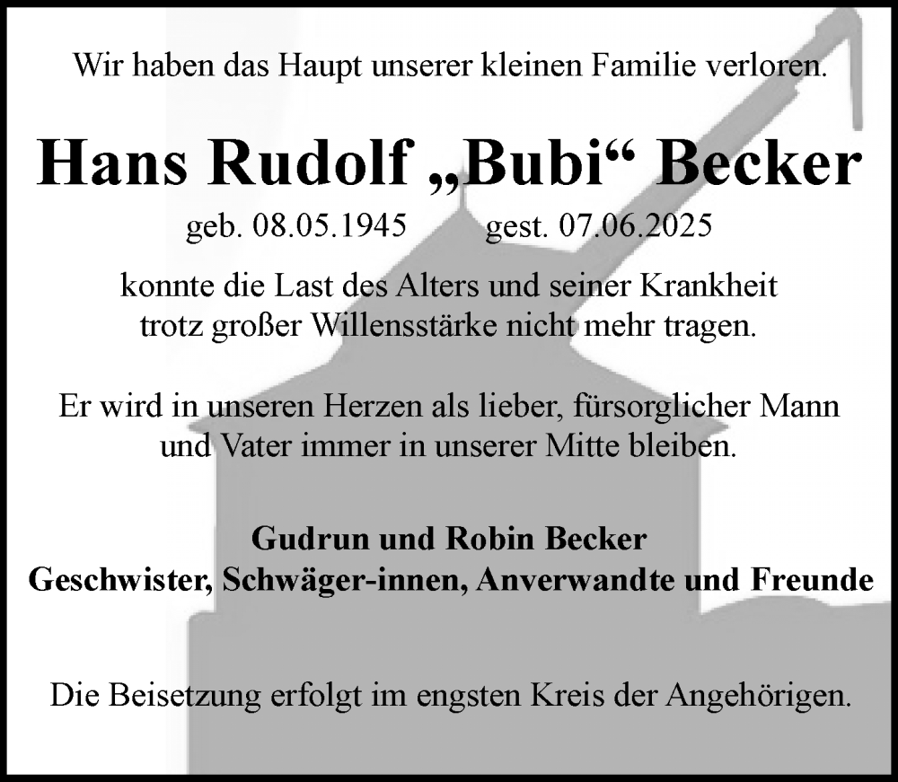  Traueranzeige für Hans Rudolf Becker vom 14.06.2025 aus Wiesbadener Kurier