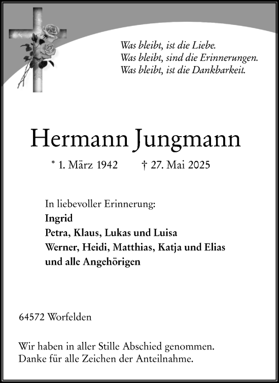 Traueranzeige von Hermann Jungmann von Groß-Gerauer Echo