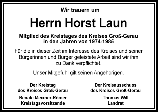 Traueranzeige von Horst Laun von Groß-Gerauer Echo