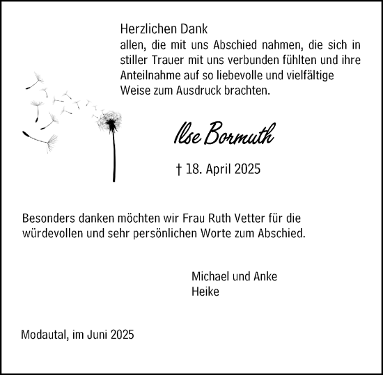 Traueranzeige von Ilse Bormuth von Darmstädter Echo