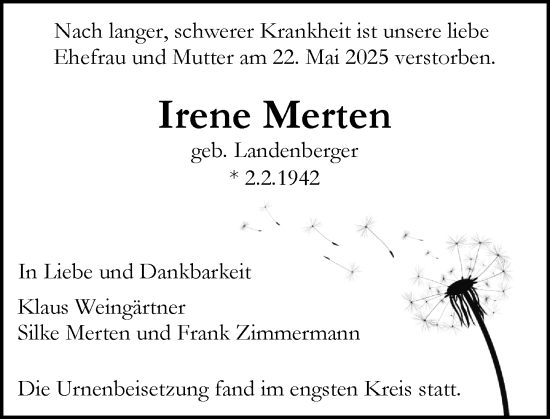 Traueranzeige von Irene Merten von Rüsselsheimer Echo