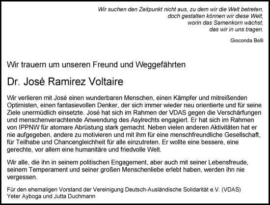 Traueranzeige von José Ramirez Voltaire von Rüsselsheimer Echo