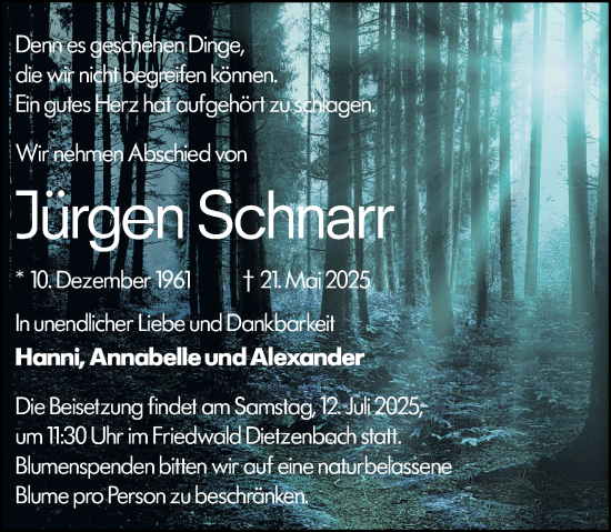 Traueranzeige von Jürgen Schnarr von Rüsselsheimer Echo