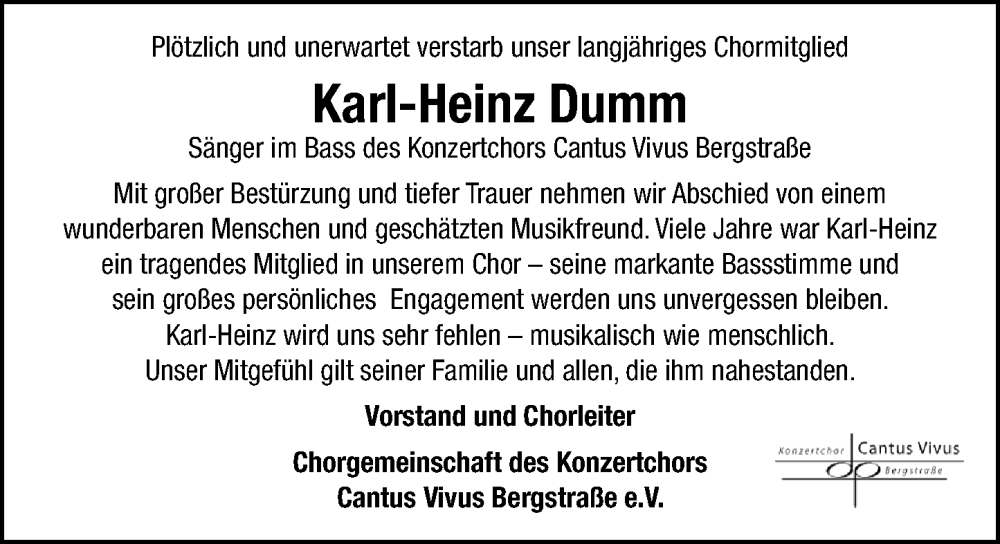 Traueranzeige für Karl-Heinz Dumm vom 11.06.2025 aus Starkenburger Echo