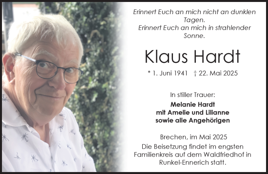Traueranzeige von Klaus Hardt von Camberger Anzeiger