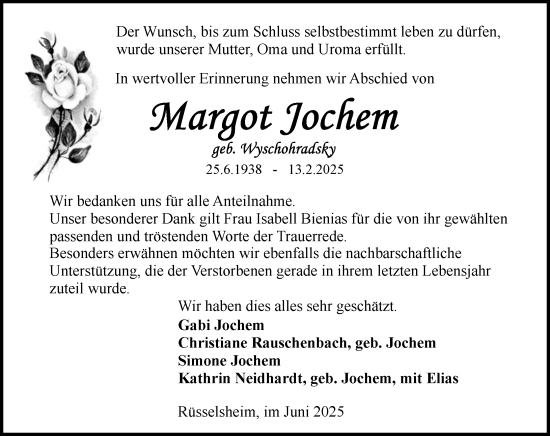 Traueranzeige von Margot Jochem von Rüsselsheimer Echo