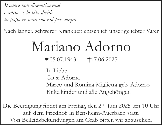 Traueranzeige von Mariano Adorno von Groß-Gerauer Echo