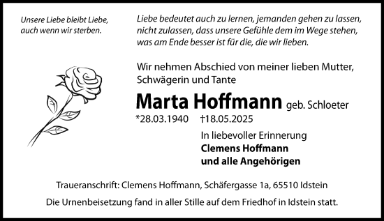 Traueranzeige von Marta Hoffmann von Idsteiner Land/Untertaunus