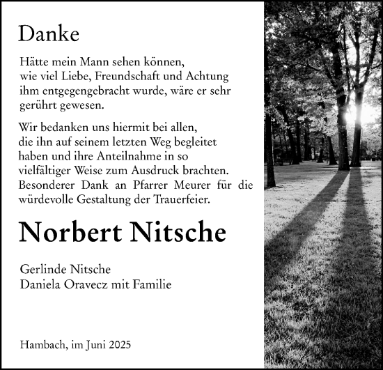 Traueranzeige von Norbert Nitsche von Starkenburger Echo