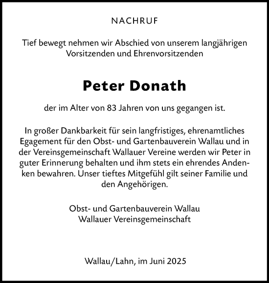 Traueranzeige von Peter Donath von Hinterländer Anzeiger