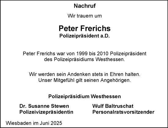 Traueranzeige von Peter Frerichs von Wiesbadener Kurier