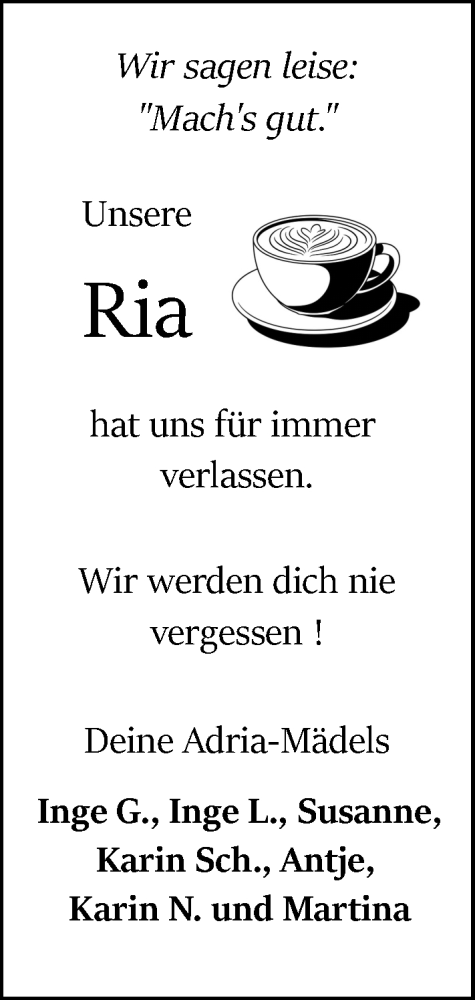  Traueranzeige für Ria Uhrig vom 07.06.2025 aus Odenwälder Echo