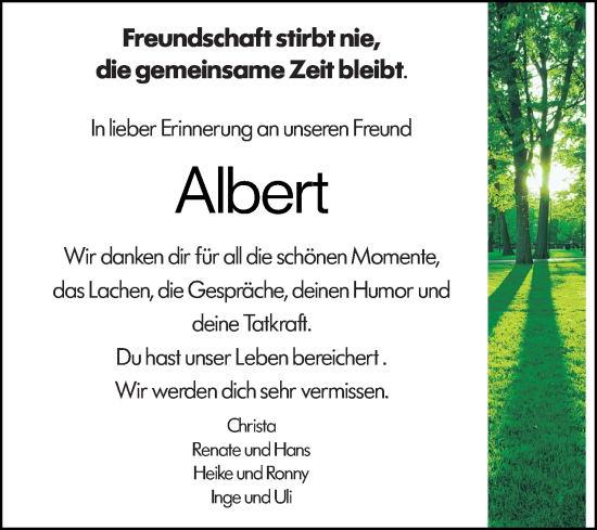 Traueranzeige von Albert Wiemers von Hinterländer Anzeiger