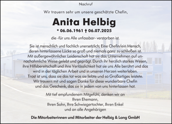 Traueranzeige von Anita Helbig von Wormser Zeitung