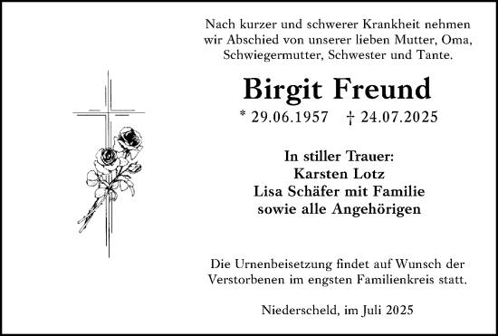 Traueranzeige von Birgit Freund von Dill Block