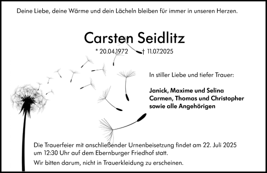 Traueranzeige von Carsten Seidlitz von Allgemeine Zeitung Rheinhessen-Nahe