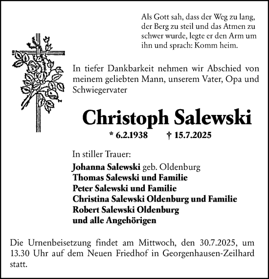 Traueranzeige von Christoph Salewski von Darmstädter Echo