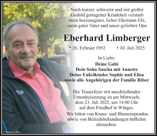 Traueranzeige von Eberhard Limberger von Camberger Anzeiger